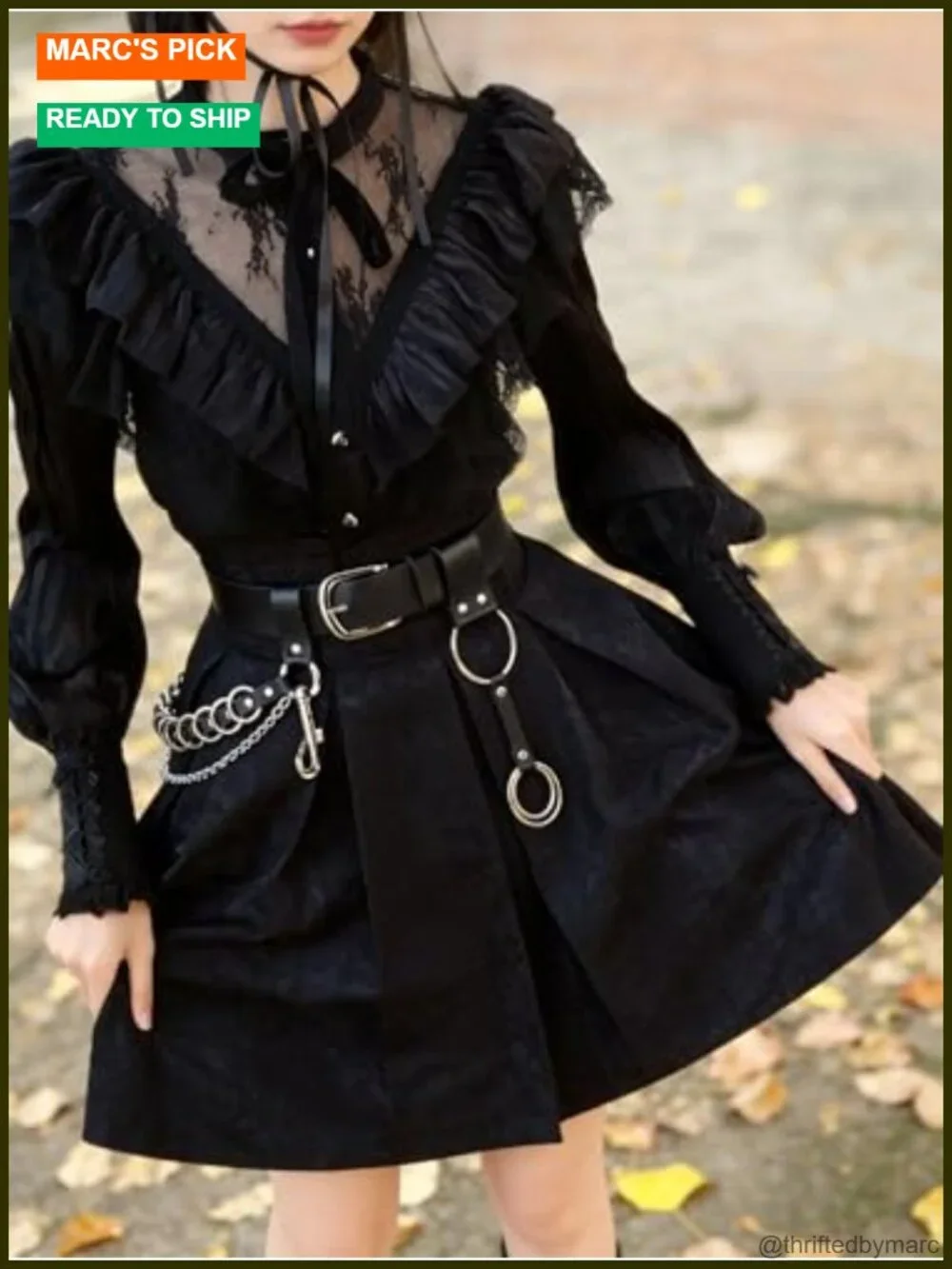 Adjustable Faux Leather Chain Belt with Alloy Rings, Punk Gothic Street Style